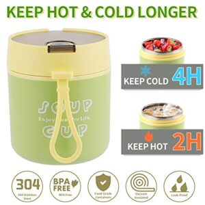 Reastar Insulated Food Container, 18 Ounce Stainless Steel Kids Adult Thermos for Hot Food, Vacuum Insulated Food Jar with Folding Spoon, Leak Proof, Portable Hot Food Container Soup Thermos, Green