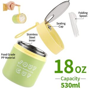 Reastar Insulated Food Container, 18 Ounce Stainless Steel Kids Adult Thermos for Hot Food, Vacuum Insulated Food Jar with Folding Spoon, Leak Proof, Portable Hot Food Container Soup Thermos, Green