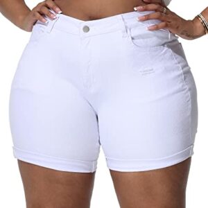 Gboomo Womens Plus Size White Jean Shorts Casual Denim Shorts High Waisted Fold Hem Short Jeans with Pockets 20W