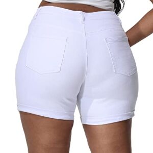 Gboomo Womens Plus Size White Jean Shorts Casual Denim Shorts High Waisted Fold Hem Short Jeans with Pockets 20W