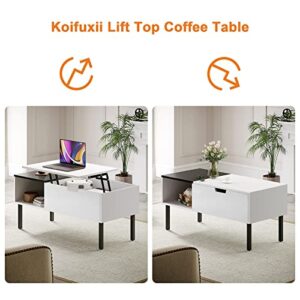 Koifuxii Coffee Table with Lift Top and Storage - White and Black Lift Top Coffee Tables for Living Room, Small Spaces - Lift up Coffee Table Wood, Metal Legs