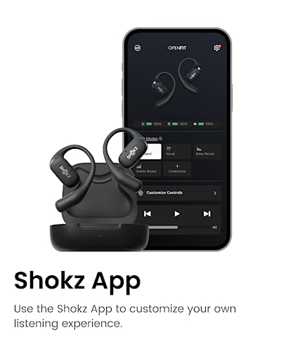 SHOKZ OpenFit - Open-Ear True Wireless Bluetooth Headphones with Microphone, Earbuds with Earhooks, Sweat Resistant, Fast Charging, 28HRS Playtime, Compatible with iPhone & Android