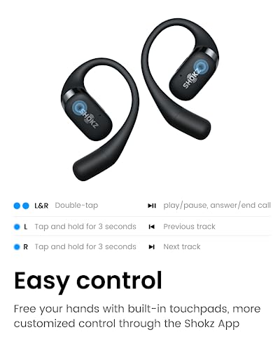 SHOKZ OpenFit - Open-Ear True Wireless Bluetooth Headphones with Microphone, Earbuds with Earhooks, Sweat Resistant, Fast Charging, 28HRS Playtime, Compatible with iPhone & Android