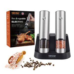 upgraded electric salt and pepper grinder set, fast chargeable automatic salt pepper grinder mill shaker refillable with light, mill tray, adjustable coarseness stainless steel grinder kitchen gadgets