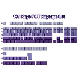 Tsungup PBT Keycaps - Purple Keycaps,135 Keys Cherry Profile Gradient Keycaps Side Print Keycaps Shine Through Custom Keycaps Set for 600% Cherry Gateron MX Switches Mechanical Keyboard