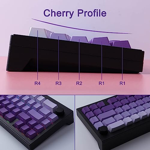 Tsungup PBT Keycaps - Purple Keycaps,135 Keys Cherry Profile Gradient Keycaps Side Print Keycaps Shine Through Custom Keycaps Set for 600% Cherry Gateron MX Switches Mechanical Keyboard