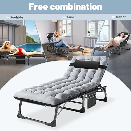 Slsy Sleeping Cots for Adults, 5-Position Folding Chaise Lounge Chairs Outdoor, Portable Folding Bed Cot Lounge Chair for Beach Lawn Camping Pool Sun Tanning