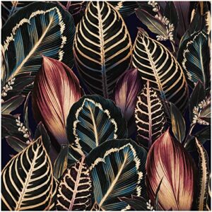 luvdecor peel and stick wallpaper boho bold luxury leaf wallpaper removable wallpaper boho peel and stick floral wallpaper for bedroom bathroom stick on wallpaper for accent wall decor 17.7 * 118in