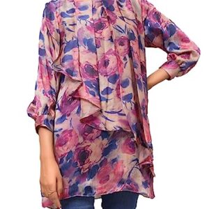 IshDeena Indian Kurti Tops for Women: Boho and Peasant Blouses, Loose Fit Tunic Tops, Silky Soft for Office or Travel (Medium/Pink)