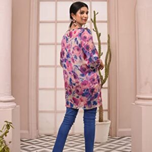 IshDeena Indian Kurti Tops for Women: Boho and Peasant Blouses, Loose Fit Tunic Tops, Silky Soft for Office or Travel (Medium/Pink)