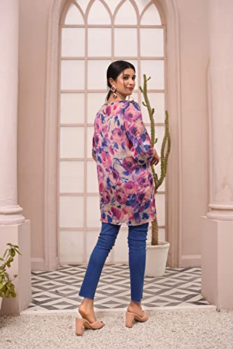 IshDeena Indian Kurti Tops for Women: Boho and Peasant Blouses, Loose Fit Tunic Tops, Silky Soft for Office or Travel (Medium/Pink)