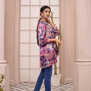 IshDeena Indian Kurti Tops for Women: Boho and Peasant Blouses, Loose Fit Tunic Tops, Silky Soft for Office or Travel (Medium/Pink)