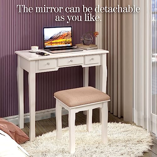 Longtesun Makeup Vanity Set Teen Vantity Set White Vanity Desk with Mirror and Lights Vanity Table with Lights Makeup Vanity with Lights Vanity Mirror with Lights Desk and Chair Makeup Vanity Table