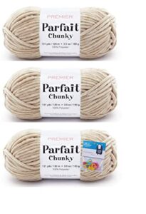 premier yarns parfait chunky - 3.5 oz - #6 super bulky weight - 3 pack bundle with bella's crafts stitch markers (toffee)