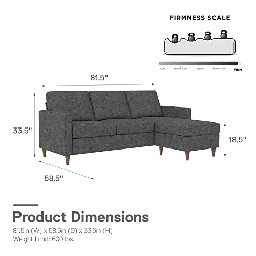 DHP Liah Reversible Sectional Sofa with Pocket Spring Cushions, Dark Gray