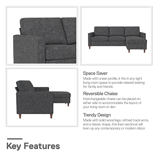 DHP Liah Reversible Sectional Sofa with Pocket Spring Cushions, Dark Gray