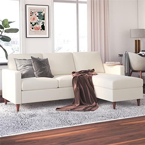 DHP Liah Reversible Sectional Sofa with Pocket Spring Cushions, Ivory