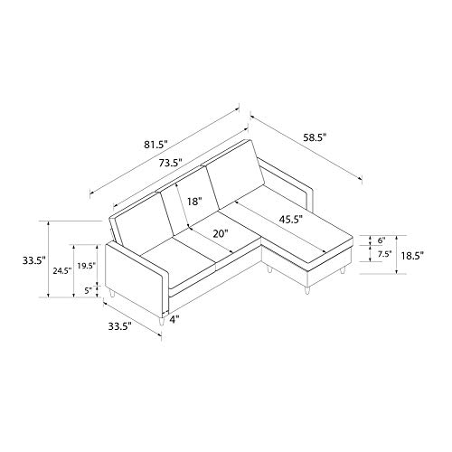 DHP Liah Reversible Sectional Sofa with Pocket Spring Cushions, Ivory