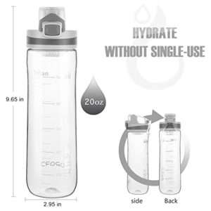 Opard Sports Water Bottles 20 Oz BPA Free Leak Proof Tritan Plastic Bottle Flip Top (Crystal Clear)