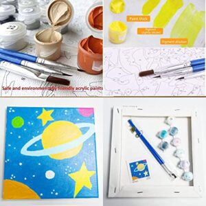 WUSARPLY 2 Pcs DIY Paint by Numbers for Kids - Premium Moon Star Painting Canvas with Wooden Framed Easy Number Painting Set for Girls Boys Beginner Colorful Sun Rocket Pattern 7.8"x7.8"