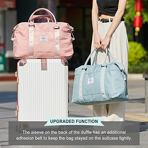 Travel Duffel Bag for Women, Sports Tote Gym Bag, Shoulder Weekender Overnight Bag with Wet Pocket & Trolley Sleeve,Light Beige & Brown