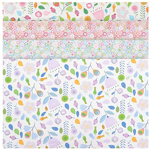 Ciieeo 4 Sheets of Floral Cotton Fabric Flowers Quilting Cloth Spring Square Patchwork DIY Crafts Strip Bundle Farmhouse Fabric Scrap Charm Packs Sewing Supplies for Home