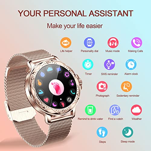 wonlex Smart Watches for Women, Bluetooth 5.2 Sleep Tracker with Heart Rate DIY Background, IP67 Waterproof Health Smartwatches for Android and iPhone Compatible