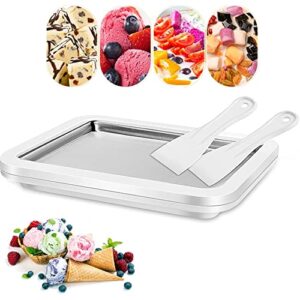 Baotkere Ice Cream Sorbet Frozen Yogurt Maker Machine, Sweet Spot Roller Pan, Instant Cold Plate with 2 Scrapers，Ideal for Soft Ice Cream Gelato Fruit Milkshake Smoothie Making