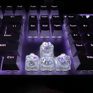 Cat Claw Keycap Backlight Keycap Cute Resin Keycap ESC Keycap Replacement for Cherry MX Switch Mechanical Keyboard DIY Decoration (Transparent x 4)