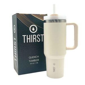 THIRST Quench H2.0 40 oz tumbler with handle and straw | Stainless Steel Tumbler | Insulated Tumbler | Double Wall Mug | Thermos | Cup | Water Bottle (New Generation Lid & Straw) (Dune)