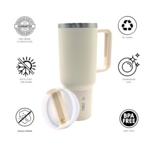 THIRST Quench H2.0 40 oz tumbler with handle and straw | Stainless Steel Tumbler | Insulated Tumbler | Double Wall Mug | Thermos | Cup | Water Bottle (New Generation Lid & Straw) (Dune)