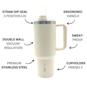 THIRST Quench H2.0 40 oz tumbler with handle and straw | Stainless Steel Tumbler | Insulated Tumbler | Double Wall Mug | Thermos | Cup | Water Bottle (New Generation Lid & Straw) (Dune)