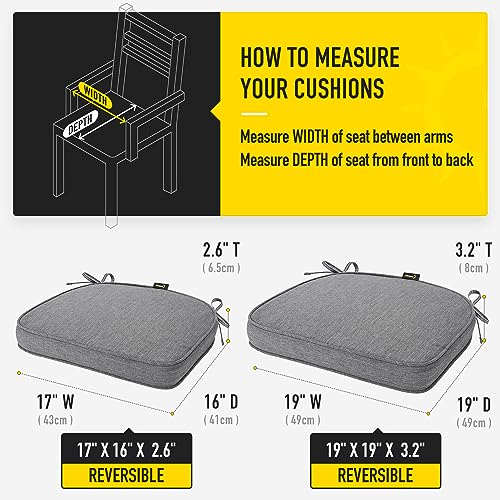 SUNROX Gel Memory Foam Chair Cushion with Ties, Ultra Durable Water Resistant FadeShield Outdoor/Indoor Reversible Chair Seat Cushion 17 x 16 inch Set of 4, Heather Charcoal