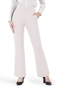 bamans dress pants 30"/32"/34" for women bootcut stretch work pants belt-loop bootleg yoga pants with pockets(beige,medium,a32 inseam)