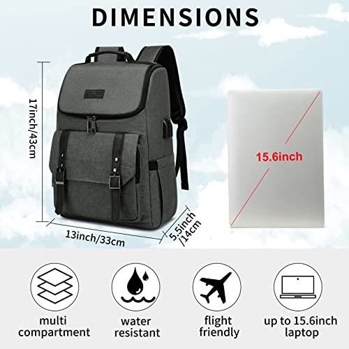 zalupri Work Laptop Backpack for Men, 15.6 inch Travel Backpack Stylish Teacher Backpack Casual Daypack laptop Bag with USB Charing Port, Grey