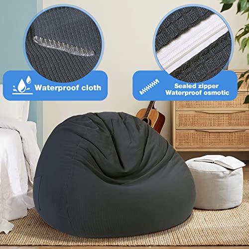 Bean Bag Chair Cover (No Filler) Stuffed Animal Storage for Kids Adults and Pets Bed. Waterproof Soft Premium Stuffable Bean Bag Chair Cover Leakproof Furniture Protector Large 300L(Grey)