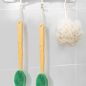 Silicone Body Scrubber with Long Handle, Dual-Sided Exfoliating Back Scrubber, 2 in 1 Bath Shower Brush for Dry and Wet - Green
