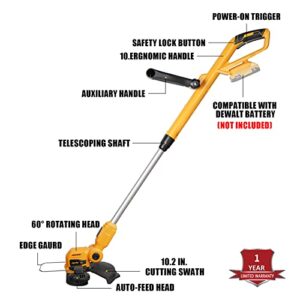 Mellif Cordless String Trimmer for 20V Battery, Brushless Electric String Edger Grass Trimmer with 10.2" Blade & Auto Line Feed & Telescopic Shaft & Safety Lock (Battery Not Included)