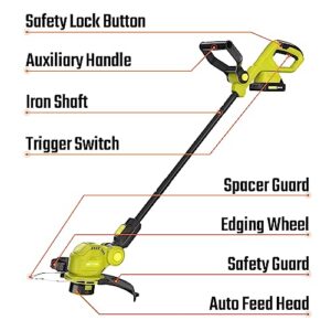 SEYVUM String Trimmer,12-inch Cordless Weed Wacker with Auto Line Feed, 2 X 2.0Ah Battery Powered Weed Eater, 20V Lawn Edger with 6 Pcs Grass Cutter Spool Line, Fast Charger Included