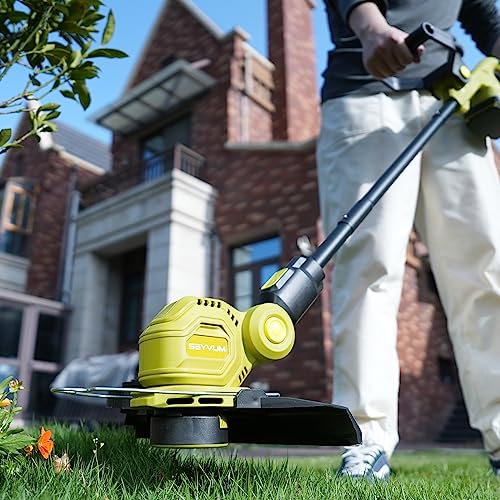 SEYVUM String Trimmer,12-inch Cordless Weed Wacker with Auto Line Feed, 2 X 2.0Ah Battery Powered Weed Eater, 20V Lawn Edger with 6 Pcs Grass Cutter Spool Line, Fast Charger Included