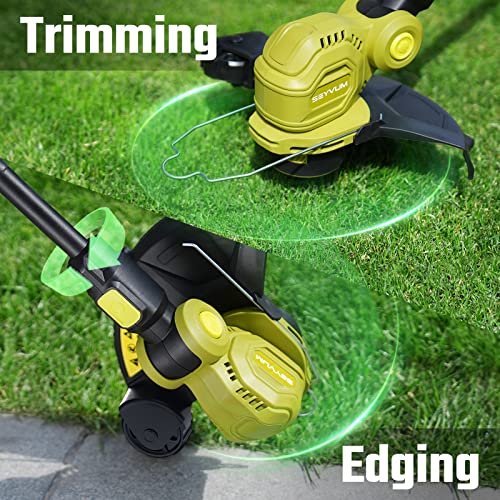 SEYVUM String Trimmer,12-inch Cordless Weed Wacker with Auto Line Feed, 2 X 2.0Ah Battery Powered Weed Eater, 20V Lawn Edger with 6 Pcs Grass Cutter Spool Line, Fast Charger Included