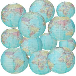 retisee 12 pcs 10 inch map classroom decorations travel themed party decorations world map globes hanging paper lantern earth day decorations for home earth theme party decor supplies