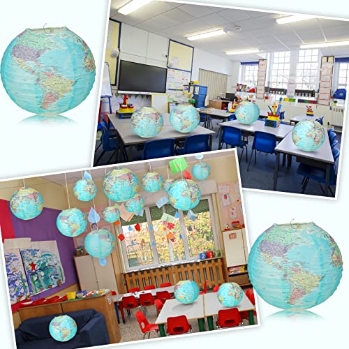 Retisee 12 Pcs 10 Inch Map Classroom Decorations Travel Themed Party Decorations World Map Globes Hanging Paper Lantern Earth Day Decorations for Home Earth Theme Party Decor Supplies