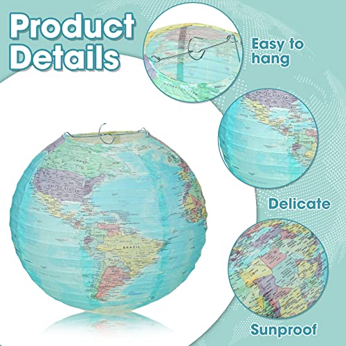Retisee 12 Pcs 10 Inch Map Classroom Decorations Travel Themed Party Decorations World Map Globes Hanging Paper Lantern Earth Day Decorations for Home Earth Theme Party Decor Supplies