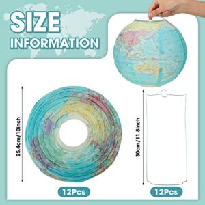 Retisee 12 Pcs 10 Inch Map Classroom Decorations Travel Themed Party Decorations World Map Globes Hanging Paper Lantern Earth Day Decorations for Home Earth Theme Party Decor Supplies