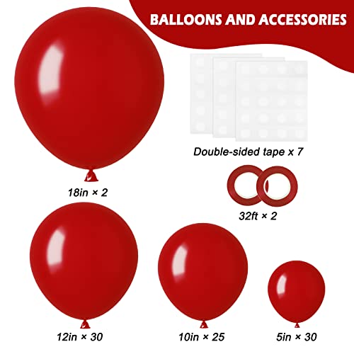 RUBFAC 87pcs Ruby Red Party Balloons Different Sizes 18 12 10 5 Inches for Garland Arch, Premium Red Latex Balloons for Birthday Party Wedding Baby Shower Christmas Decorations