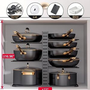 MUDEELA Pots and Pans Organizer : Rack for Cabinet, 8-Tier Kitchen Cabinet Organizers and Storage, Adjustable Pot Racks, Pot Organizer Rack for under Cabinet with 3 DIY Methods