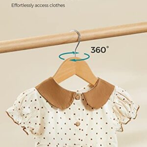 SONGMICS Kids Wooden Hangers 10 Pack, Solid Wood Baby Hangers, Children's Coat Hangers with Pants Bar, Shoulder Notches, Swivel Hooks, 12.6 x 7.5 Inches, Natural and Silver UCRW006N10