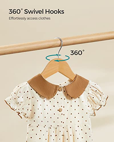 SONGMICS Kids Wooden Hangers 10 Pack, Solid Wood Baby Hangers, Children's Coat Hangers with Pants Bar, Shoulder Notches, Swivel Hooks, 12.6 x 7.5 Inches, Natural and Silver UCRW006N10