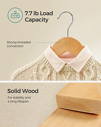 SONGMICS Kids Wooden Hangers 10 Pack, Solid Wood Baby Hangers, Children's Coat Hangers with Pants Bar, Shoulder Notches, Swivel Hooks, 12.6 x 7.5 Inches, Natural and Silver UCRW006N10